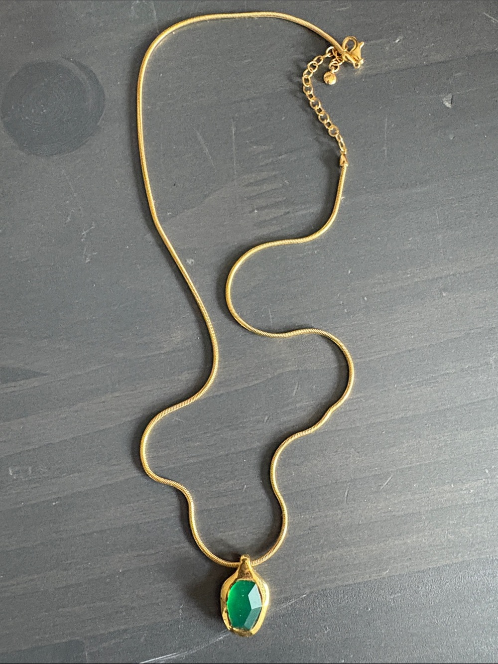 Monica Vinader Odyssey Gold Tone Necklace with Green Onyx Faceted Pendant